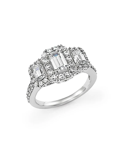 Emerald-Cut Diamond Three Stone Engagement Ring