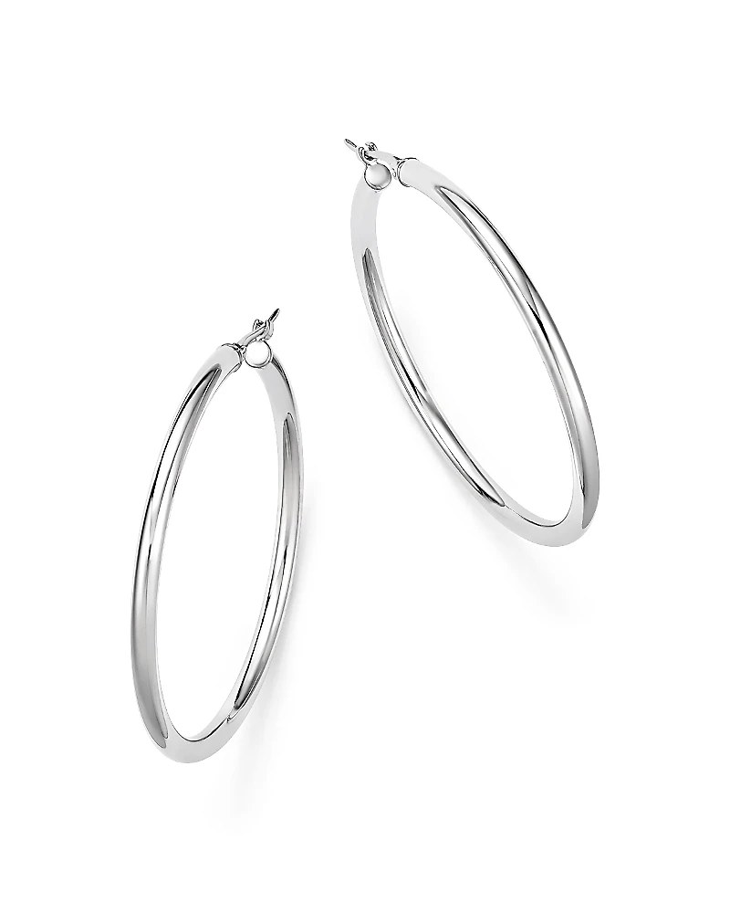 14K White Gold Tube Hoop Earrings