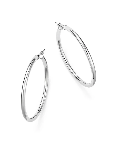 14K White Gold Tube Hoop Earrings