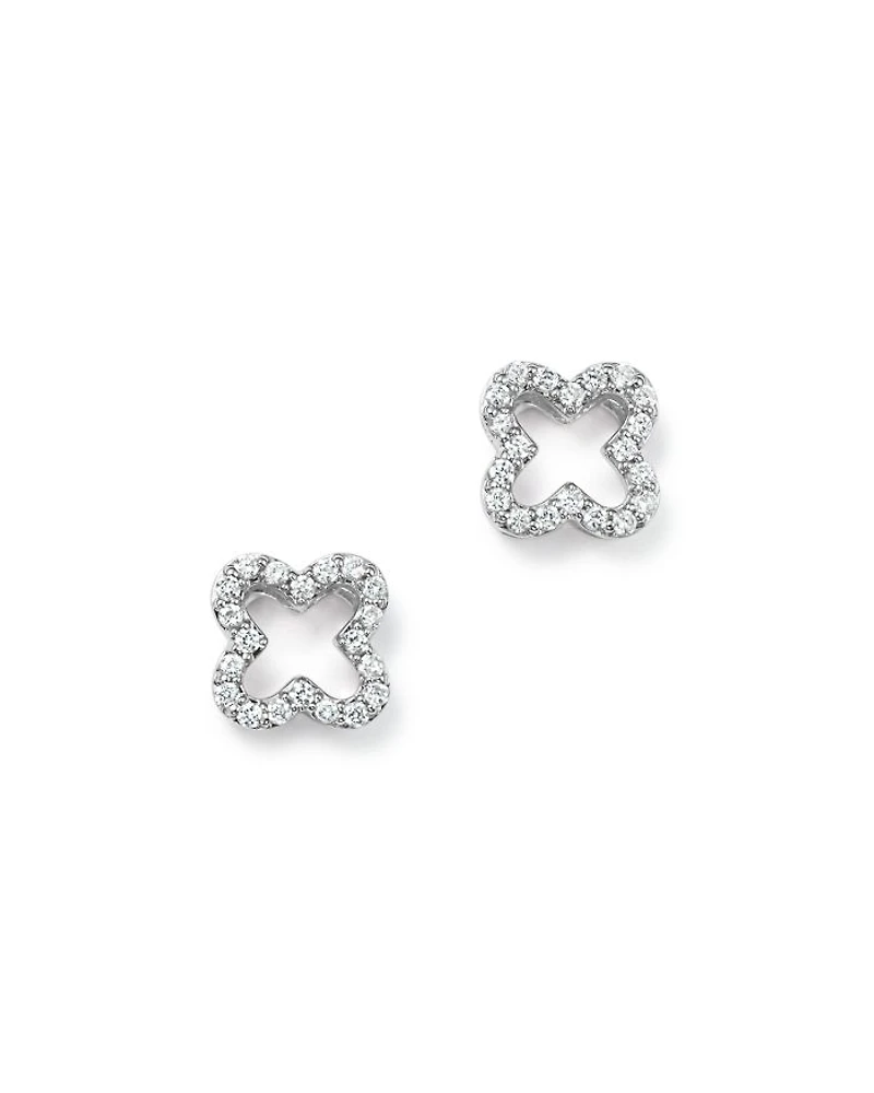 Diamond Clover Stud Earrings 14K Yellow Gold, White or Rose 0.20 tcw