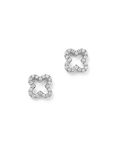Diamond Clover Stud Earrings 14K Yellow Gold, White or Rose 0.20 tcw