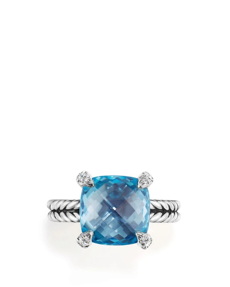 Sterling Silver Châtelaine Ring with Gemstones & Diamonds, 11mm