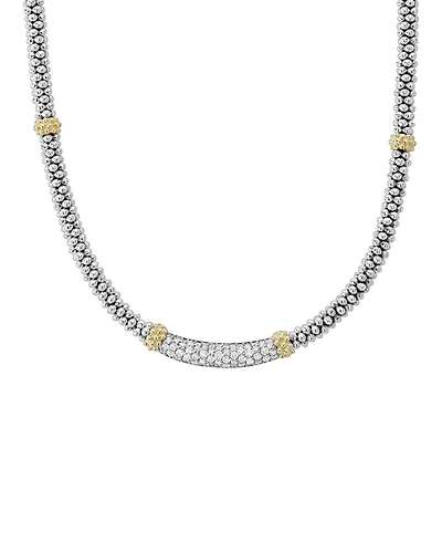 18K Gold and Sterling Silver Diamond Lux Station Necklace, 16"