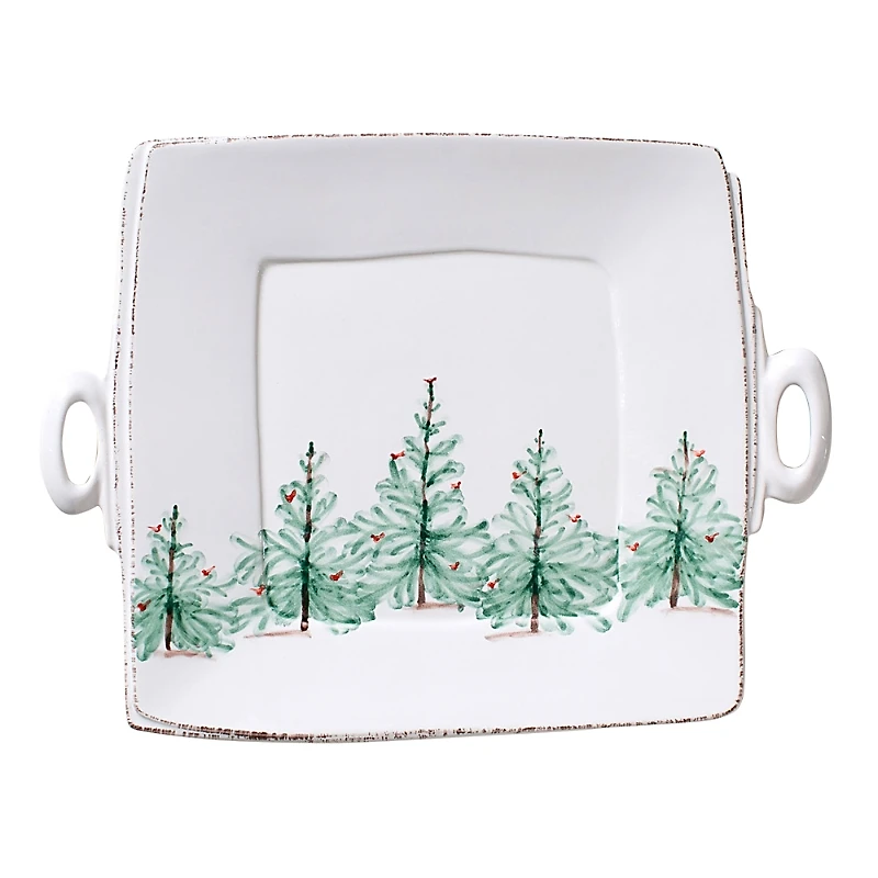 Vietri Lastra Holiday Handled Square Platter