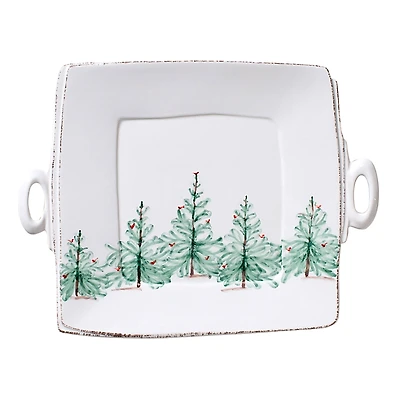 Vietri Lastra Holiday Handled Square Platter