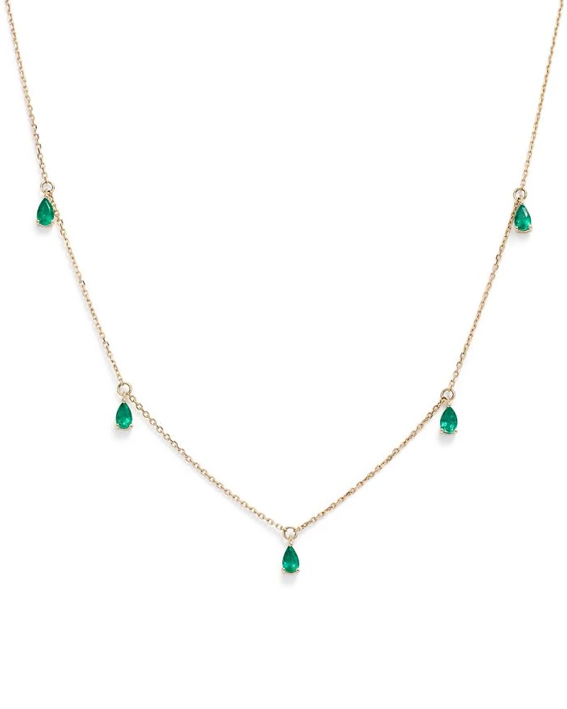 Emerald Teardrop Charm Necklace in 14K Yellow Gold, 17"