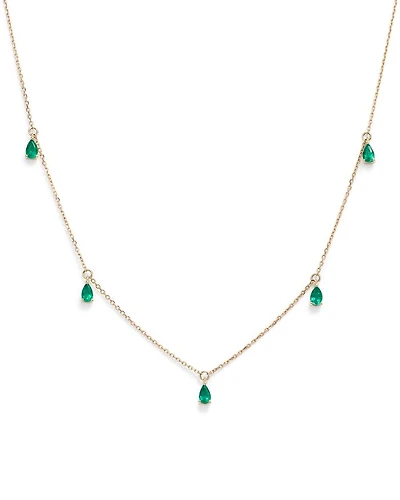 Emerald Teardrop Charm Necklace in 14K Yellow Gold, 17"