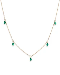 Emerald Teardrop Charm Necklace in 14K Yellow Gold, 17"
