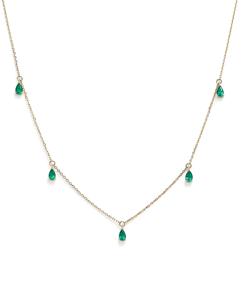 Bloomingdale's Fine Collection Emerald Teardrop Charm Necklace