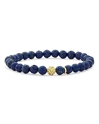 Lagos 18K Gold Caviar Icon Lapis Beaded Stretch Bracelet, 6mm
