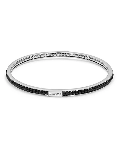 Sterling Silver Caviar Icon Onyx Beaded Bangle Bracelet