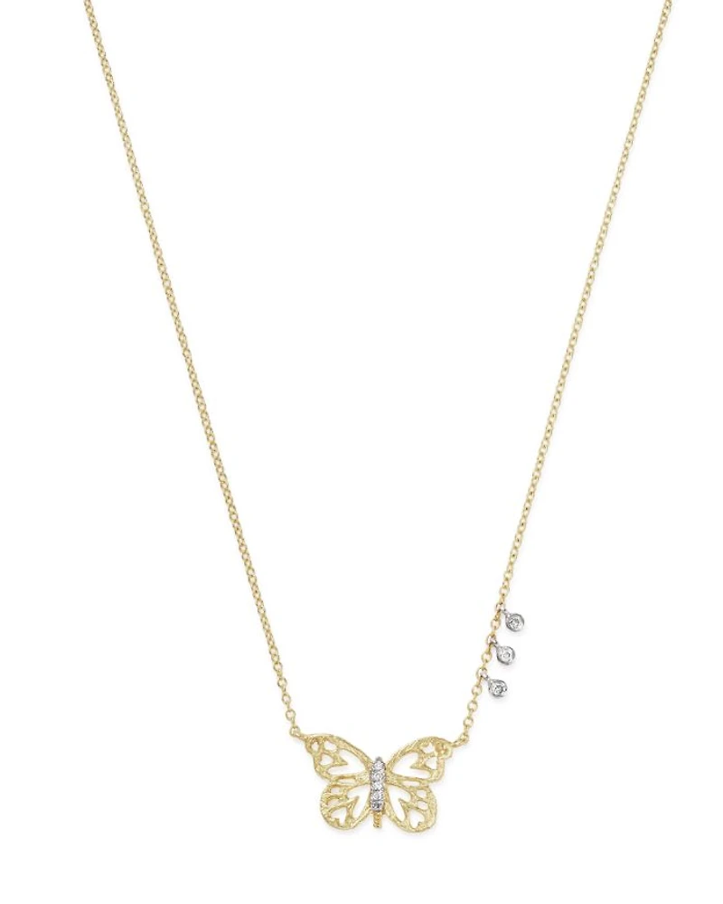 14K White & Yellow Gold Butterfly Pendant Necklace, 16"