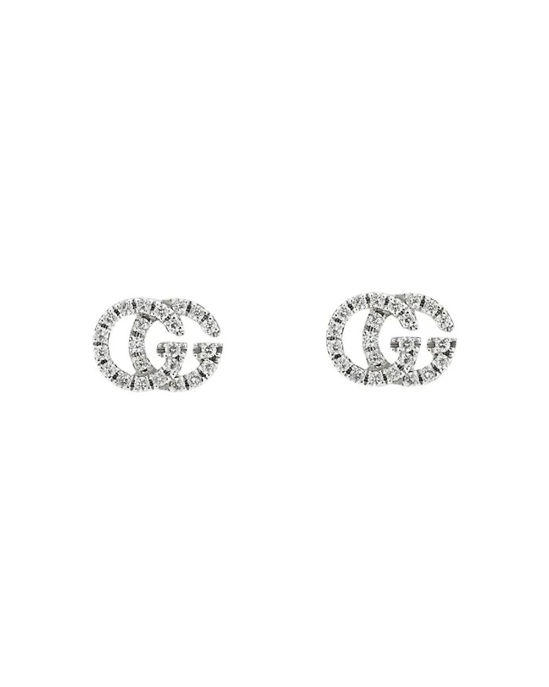 18K White Gold GG Running Diamond Stud Earrings