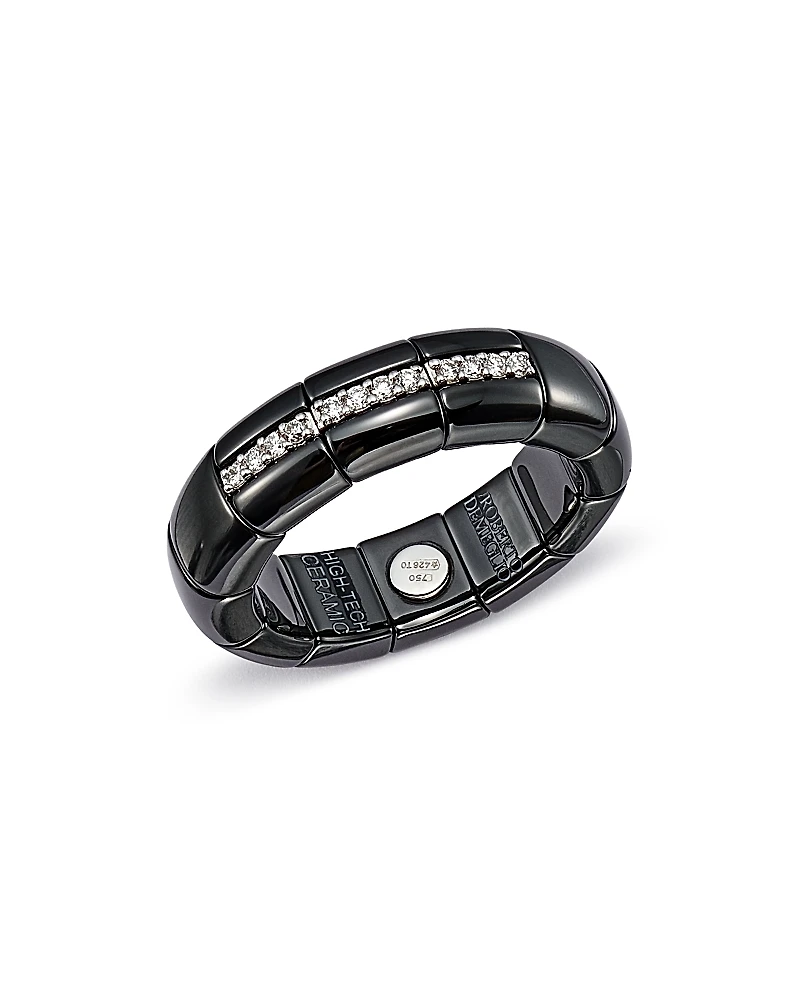 Roberto Demeglio 18K White Gold & Black Ceramic Pura Ring with Diamonds