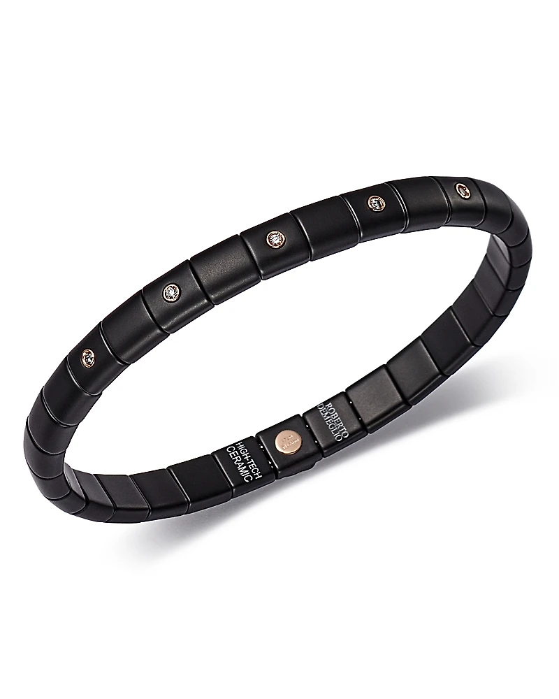 Roberto Demeglio 18K Rose Gold & Matte Black Ceramic Pura Stretch Bracelet with Alternating Champagne Diamond Bezels