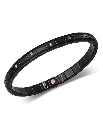 Roberto Demeglio 18K Rose Gold & Matte Black Ceramic Pura Stretch Bracelet with Alternating Champagne Diamond Bezels