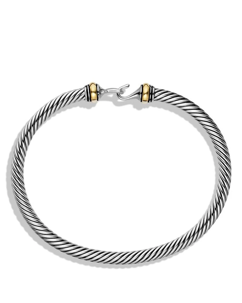 Buckle Classic Cable Bracelet Sterling Silver with 18K Yellow Gold, 4mm