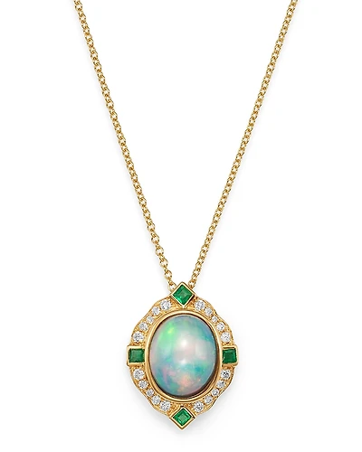 Bloomingdale's Fine Collection Ethiopian Opal, Emerald & Diamond Pendant Necklace