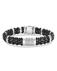 Sterling Silver Black Caviar Collection Pavé Diamond & Ceramic Station Bracelet