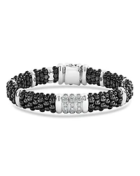 Lagos Sterling Silver Black Caviar Collection Pave Diamond & Black Ceramic Station Bracelet