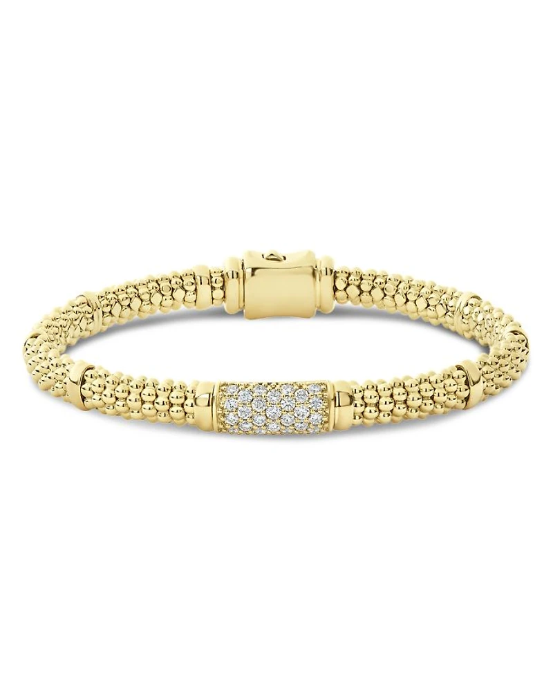 18K Yellow Gold Caviar Diamond Slim Station Bracelet
