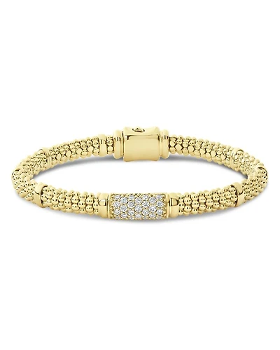 18K Yellow Gold Caviar Diamond Slim Station Bracelet