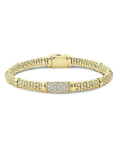 Lagos 18K Yellow Gold Caviar Diamond Slim Station Bracelet