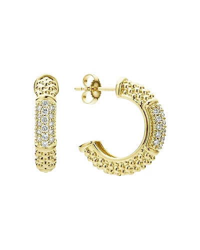 Lagos 18K Yellow Gold Caviar Gold Pave Diamond Hoop Earrings
