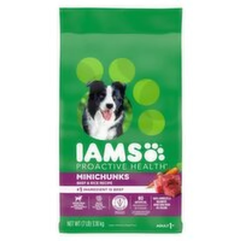 IAMS - Proactive Health Super Premium Dog Food Minichunks Beef & Rice Recipe Adult, 3.18 Kilogram