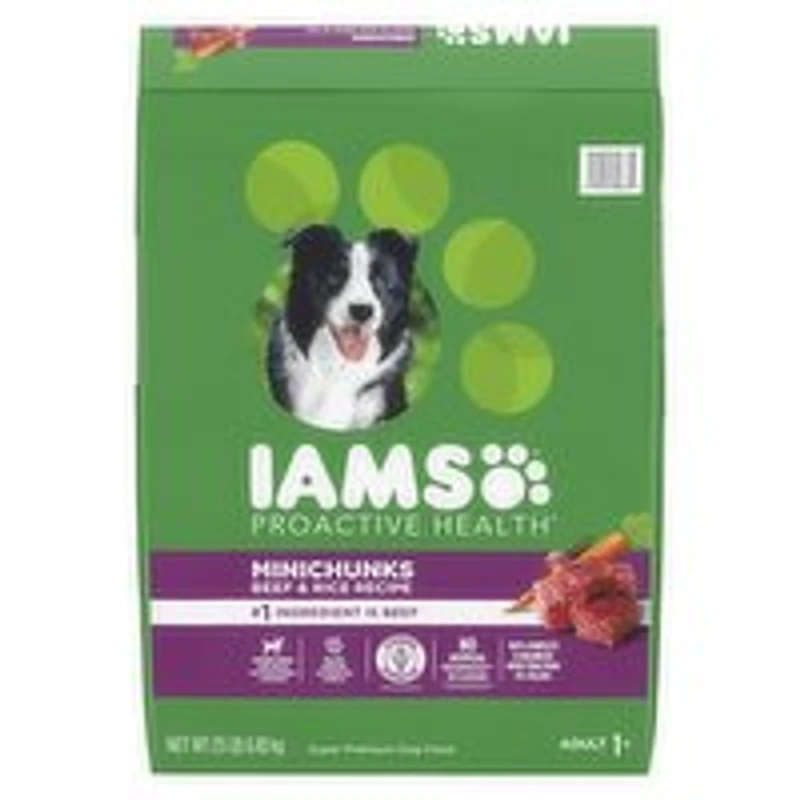IAMS - Proactive Health Super Premium Dog Food Mini chunks Beef & Rice Recipe Adult 1+, 6.8 Kilogram