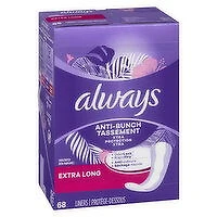 Always - Anti-Bunch Xtra Protection Liners, Unscented, Extra Long, 68 Each