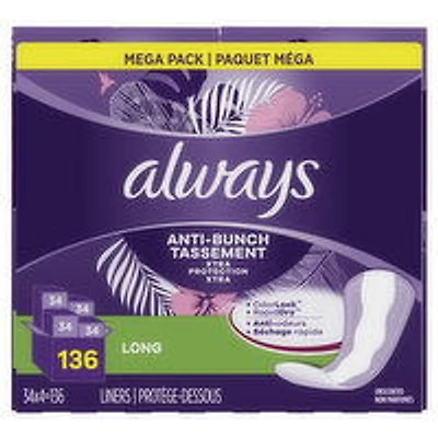 Always - Anti-Bunch Mega Pack - Xtra Protection, Long, Unscented, 136 Each