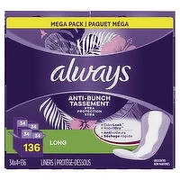 Always - Anti-Bunch Mega Pack - Xtra Protection, Long, Unscented, 136 Each