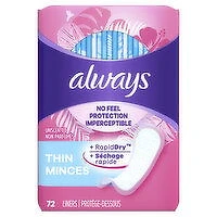 Always - No Feel Thin Liners Unscented, 72 Each