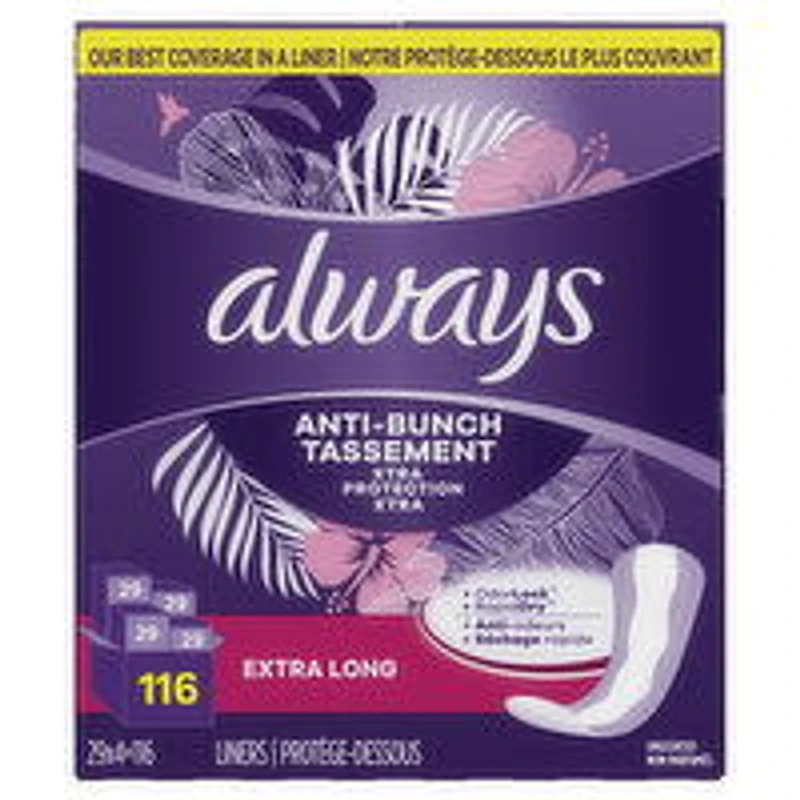 Always - Anti Bunch Panty Liners - Extra Long, Unscented, 116 Each