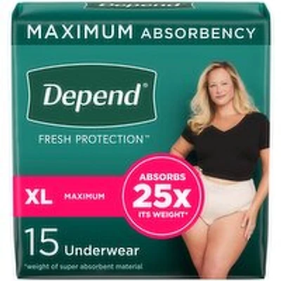 Depends - Underwear Max Abs Wmn XL, 15 Each