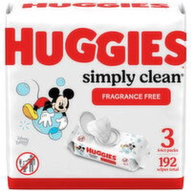 Huggies - Simply Clean Baby Wipes, Unscented, 3 Flip Top Packs, 192 Each