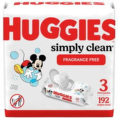 Huggies - Simply Clean Baby Wipes, Unscented, 3 Flip Top Packs, 192 Each