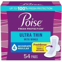 Poise - Ultra Thin Pads With Wings, Regular, 54 Each