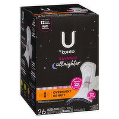 KOTEX - Ultra Thin Balance Pads With Wings Overnight, 26 Each