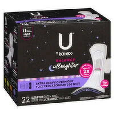 KOTEX - Ultra Thin Balance Pads With Wings Extra Heavy Overnight, 22 Each