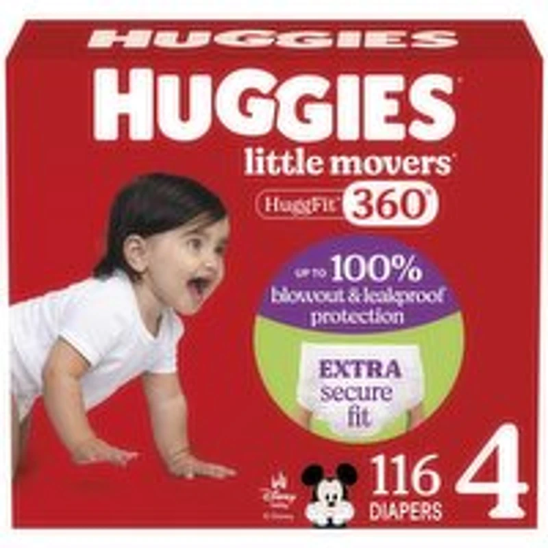 Huggies - Little Movers HuggFit Baby Diapers with 360 Waistband, Size 4, 116 Each