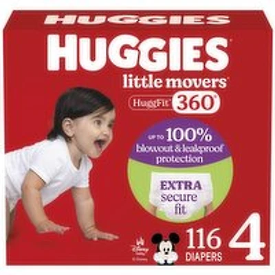 Huggies - Little Movers HuggFit Baby Diapers with 360 Waistband, Size 4, 116 Each