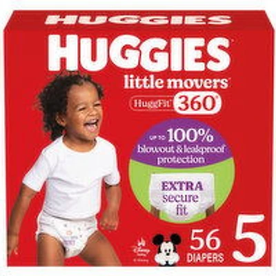 Huggies - Little Movers HuggFit Baby Diapers with 360 Waistband, Giga Size 5, 56 Each