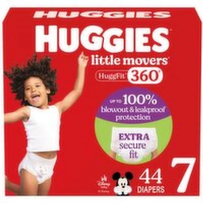 Huggies - Little Movers HuggFit Baby Diapers with 360 Waistband, Giga Size 7, 44 Each