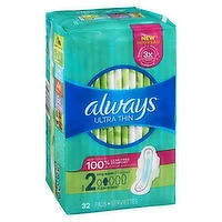Always - Ultra Thin Pads - Long Super Size 2 Wings, 32 Each