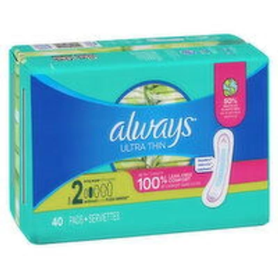 Always - Ultra Thin Long No Wings Super Pad, 40 Each