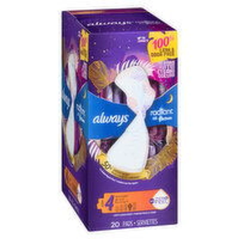 Always - Radiant Size 4 Overnight Pad, 20 Each