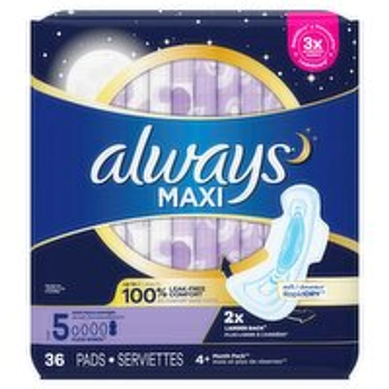 Always - Maxi Pads, Extra Heavy Overnight Size5, 36 Each