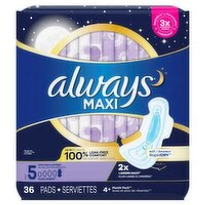 Always - Maxi Pads, Extra Heavy Overnight Size5, 36 Each